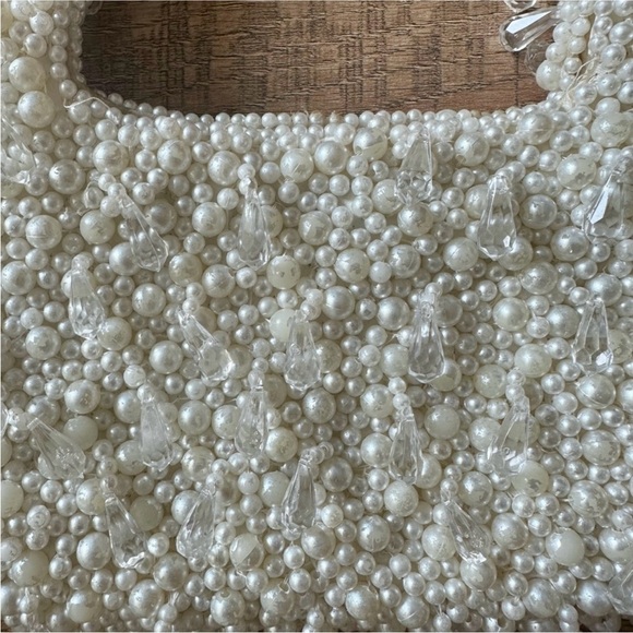 Zara pearl beaded embellished off white cream handbag purse with chain crossbody - Picture 4 of 7